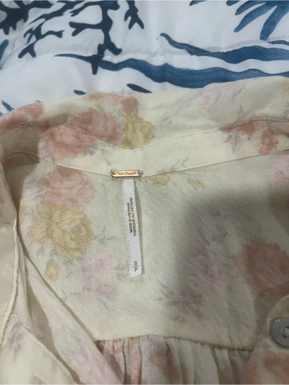 Free People Cream Blouse with Pink & Yellow Floral Print